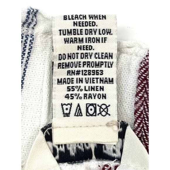 INDIGO REIN Womens MEDIUM Teal/Maroon Stripe Linen Blend 2.5" Paperbag SHORTS - Picture 7 of 7